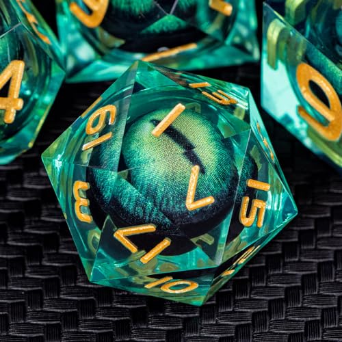ARUOHHA DND-Würfel-Set aus Harz, Beholder's Dragon Eye, flüssiger Kern D und D, mit Geschenkbox, grüne scharfe Kanten, Dungeon und Drache, polyedrisches D&D-Rollenspiel, D20, D12, D10, D8, D6, D4 von ARUOHHA