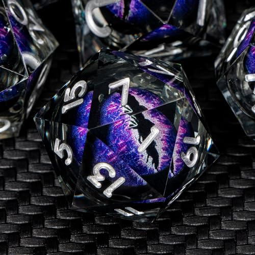 ARUOHHA DND Resin Dice Dragon Eye Dice Liquid Core Dice Set Purple Sharp Edged Dice Set with Gift Box, Dungeons and Dragons Polyedral D&D Dice Role Playing Game D and D Dice Set D20 D12 D10 D8 D6 D4 von ARUOHHA