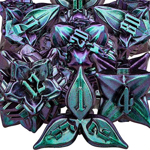 ARUOHHA DND-Würfelset aus Metall, lila-grünes Blatt-Design, D&D-Würfel-Set mit Geschenkbox, Dungeons and Dragons, handgefertigt, D+D, polyedrische Würfel, Rollenspiele, RPG D und D, Würfel D20, D12, ARUOHHA DND-Würfelset aus Metall, lila-grünes Blatt-Design, D&D-Würfel-Set mit Geschenkbox, Dungeons and Dragons, handgefertigt, D+D, polyedrische Würfel, Rollenspiele, RPG D und D, Würfel D20, D12, von ARUOHHA