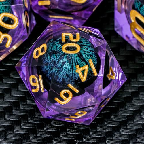 ARUOHHA Dragon Eye DND-Würfel-Set, violett-grün, Kunstharz, scharfe Kanten, RPG-Rollenspiel, polyedrisches D- und D-Würfelset mit flüssigem Kern, D20, D12, D10, D8, D6, D4 von ARUOHHA