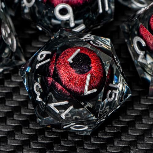 ARUOHHA Red Dragon Eye Dice DND Liquid Core Dice Set Resin Sharp Edged Dice Set with Gift Box, Dungeons and Dragons Polyedral D&D Dice Handmade Role Playing Game D and D Dice Set D20 D12 D10 D8 D6 D4 von ARUOHHA