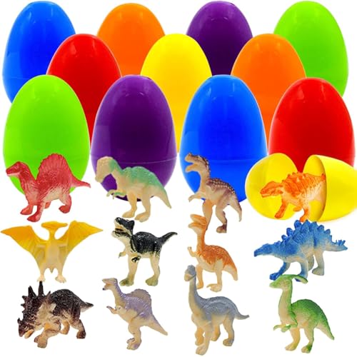 ARVALOLET 12pcs vorgefüllte Ostereier mit Dinosaurierspielzeug Osternkorb Stuffers Überraschung Ostern Eier for Ostereiersuche Ostern Party Gefälligkeiten von ARVALOLET