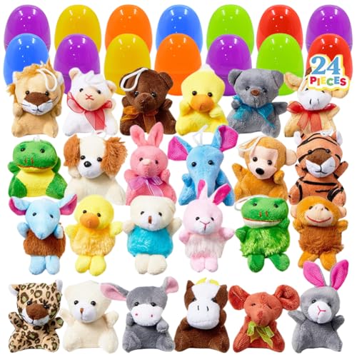ARVALOLET 24 Pack vorgefüllte Ostereier mit Mini -Stofftier -Plüsch -Spielzeug Osternkorb Stuffers Überraschung Ostern Eier for Kinder Ostern Egg Hunt Game Klassenzimmerpreis von ARVALOLET
