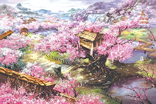ARYU 1000-Teiliges Holzpuzzle KirschblüTen-Bergvilla FüR Erwachsene, Geeignet FüR Erwachsene Ab 14 Jahren, 1 Set, 1 Puzzle, 75 X 50 cm, FüR MäNner Und Frauen, Denkspiel von ARYU