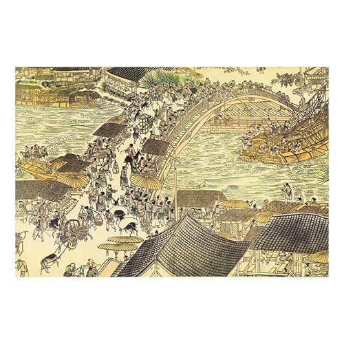 ARYU 1000-Teiliges Holzpuzzle Qingming Shanghe Tu. Geschenk FüR Erwachsene, Geeignet FüR Erwachsene Ab 14 Jahren, 1 Set, 1 Puzzle, 75 X 50 cm, FüR MäNner Und Frauen, Denkspiel von ARYU