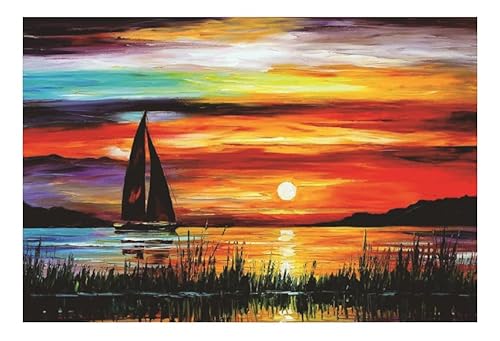 ARYU 1000-Teiliges Holzpuzzle Sonnenaufgang Mit Segelboot Geschenk FüR Erwachsene, Geeignet FüR Erwachsene Ab 14 Jahren, 1 Set, 1 Puzzle, 75 X 50 cm, FüR MäNner Und Frauen, Denkspiel von ARYU