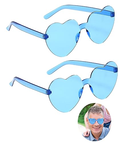 ASAHEL Herz-Sonnenbrille für Damen und Mädchen, Halloween-Partygeschenk, 80er-Jahre, Neon-Zubehör, Liebhaber, Outfit (2 Stück, Blau) von ASAHEL