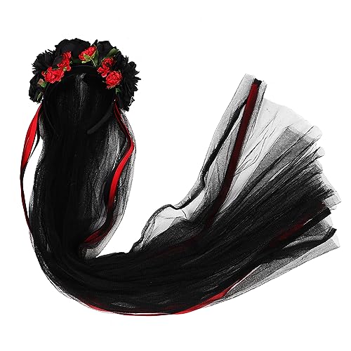 ASAKKURA Halloween Veil Haarschmuck Mit Schwarzen Rosen Und Satinband Blumen-stirnband Für Für Halloween-partys Und Festivals ASAKKURA Halloween Veil Haarschmuck Mit Schwarzen Rosen Und Satinband Blumen-stirnband Für Für Halloween-partys Und Festivals von ASAKKURA