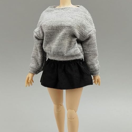 ASEDRFY 1/12 Maßstab weiblich, Figurenpuppe, Kleidung, Strick-Sweatshirt, kurzer Rock, Kostüm für 15,2 cm große Soldatinnen, Actionfigur, Puppe (schwarz) von ASEDRFY