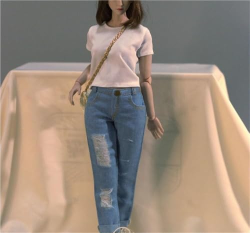 ASEDRFY 1/6 Maßstab weibliche Figur, Puppenkleidung, kurzärmelig, T-Shirt, Jeans, Kostüm für 30,5 cm große Soldaten-Actionfigur von ASEDRFY