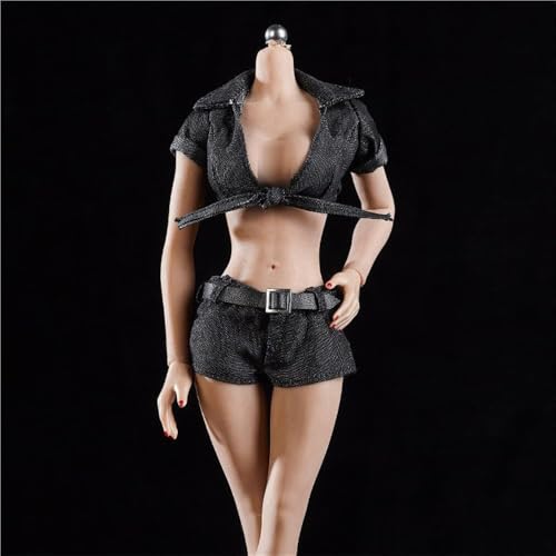 ASEDRFY 1/6 Maßstab weibliche Figur Kleidung, weibliche Denim-Kurzarm-Shirt-Shorts für 30,5 cm große Actionfigur-Körperpuppe (schwarz) von ASEDRFY