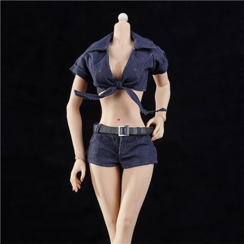 ASEDRFY 1/6 Maßstab weibliche Figur Kleidung, weibliche Denim-Kurzarm-Shirt-Shorts für 30,5 cm große Actionfigur-Körperpuppe (schwarz) von ASEDRFY