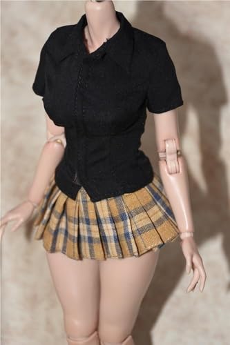 ASEDRFY 1/6 Scale Figure Doll Clothes, Short Sleeved Shirt Plaid Pleated Skirt, Clothing Costume for 30.5 cm Female Action Figure Accessories Doll(Black) von ASEDRFY