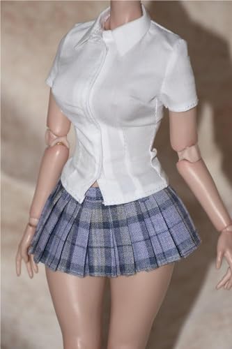ASEDRFY 1/6 Scale Figure Doll Clothes, Short Sleeved Shirt Plaid Pleated Skirt, Clothing Costume for 30.5 cm Female Action Figure Accessories Doll(Black) von ASEDRFY