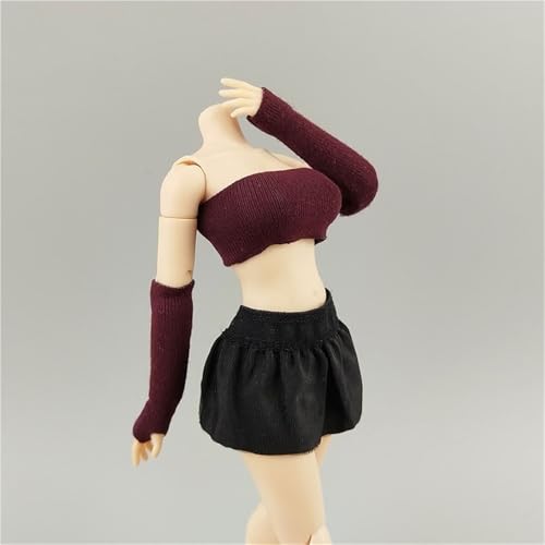 ASEDRFY 1:12 Maßstab weibliche Figur, Puppenkleidung, ärmelloses Hemd, Strick, kurzer Rock, Kostüm für 15,2 cm große Soldaten-Actionfigur, Puppe (rot) von ASEDRFY