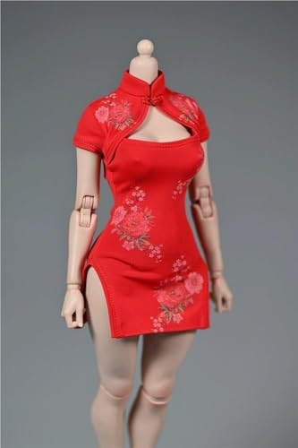ASEDRFY Damenfigurenkleidung im Maßstab 1:6, Cheongsam kurzärmeliges Blumenkleid für 30,5 cm große Actionfigur, Körperpuppe (weiß) von ASEDRFY