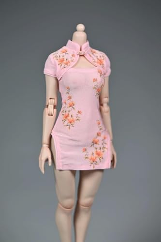 ASEDRFY Damenfigurenkleidung im Maßstab 1:6, Cheongsam kurzärmeliges Blumenkleid für 30,5 cm große Actionfigur, Körperpuppe (weiß) von ASEDRFY