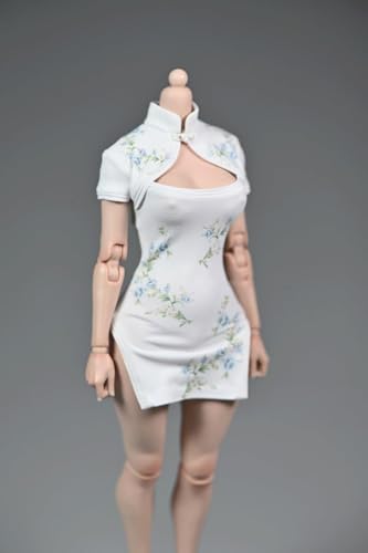 ASEDRFY Damenfigurenkleidung im Maßstab 1:6, Cheongsam kurzärmeliges Blumenkleid für 30,5 cm große Actionfigur, Körperpuppe (weiß) von ASEDRFY