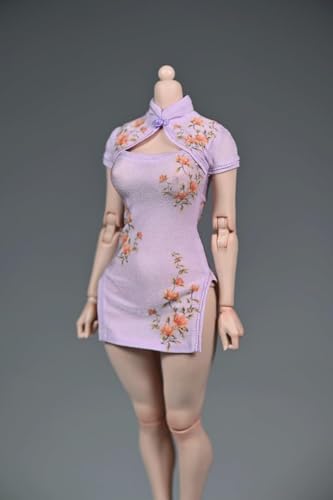 ASEDRFY Damenfigurenkleidung im Maßstab 1:6, Cheongsam kurzärmeliges Blumenkleid für 30,5 cm große Actionfigur, Körperpuppe (weiß) von ASEDRFY