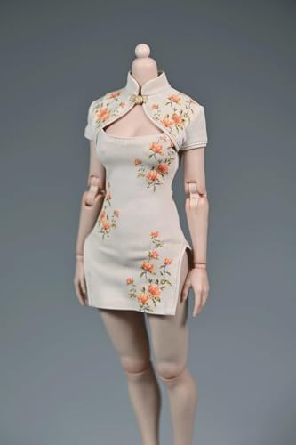 ASEDRFY Damenfigurenkleidung im Maßstab 1:6, Cheongsam kurzärmeliges Blumenkleid für 30,5 cm große Actionfigur, Körperpuppe (weiß) von ASEDRFY