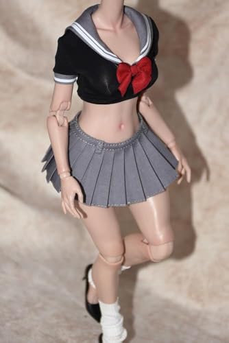 ASEDRFY Puppenkleidung im Maßstab 1/6, kurzärmelig, Uniform, Hemd, Faltenrock, Stricksocken, Kleidung, Kostüm für 30,5 cm weibliche Actionfigur, Zubehör, Puppe (blau) von ASEDRFY