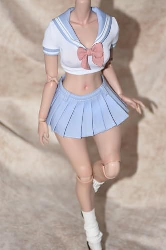 ASEDRFY Puppenkleidung im Maßstab 1/6, kurzärmelig, Uniform, Hemd, Faltenrock, Stricksocken, Kleidung, Kostüm für 30,5 cm weibliche Actionfigur, Zubehör, Puppe (blau) von ASEDRFY