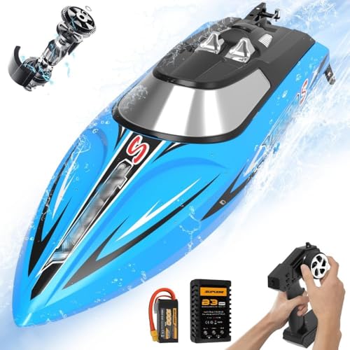 mclxtoys Barco RC, Motor sin escobillas 50 km 2,4G Control Remoto de Alta Velocidad lancha rápida Juego de Agua Barco de Control Remoto eléctrico. von ASEDRFY