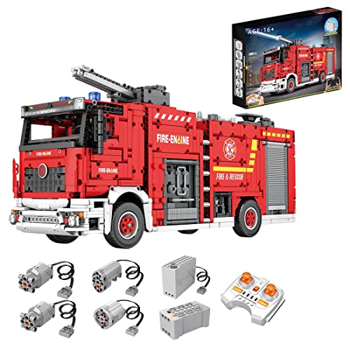 Technic Feuerwehrauto Bausteine Kit, Großes Feuerwehrauto Fernbedienung Modell, Bausteine Feuerwehrauto mit Wasserspray Kompatibel mit Lego (2888 Teile) von ASEDVG