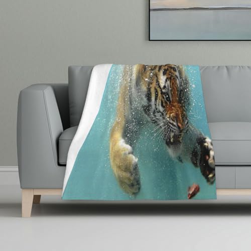 ASEELO 122 x 81 cm Decke Tiger Schwimmen Fleece Decke Sofa Überwurf für Bett und Couch Reisen von ASEELO