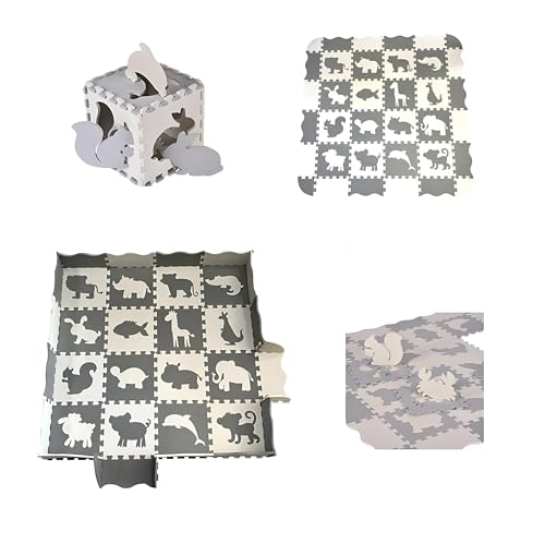ASENME 36-teilige Baby-Puzzle-Spielmatte XL 145 x 145 cm (Grau und Weiß) von ASENME
