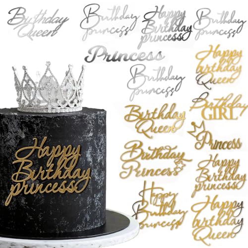 14 Stück Happy Birthday Cake Topper Set,Queen Cupcake Topper,Prinzessin Küchendeko,Acryl Tortendeko für Mädchen,Gold Silber Wiederverwendbare Kuchen Deko für Geburtstag 14 Stück Happy Birthday Cake Topper Set,Queen Cupcake Topper,Prinzessin Küchendeko,Acryl Tortendeko für Mädchen,Gold Silber Wiederverwendbare Kuchen Deko für Geburtstag von ASFWAGQ