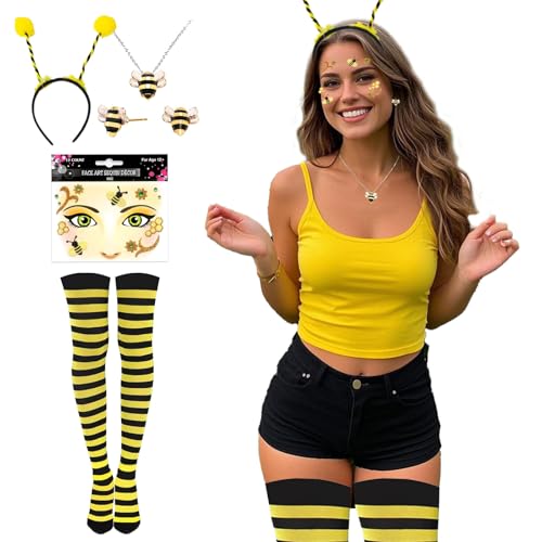 5 Stück Bienenkostüm Accessoires, Bienenkostüm Damen Hummel Kostüm Biene haarreif Halskette Ohrringe Biene Gesichtstattoo Karneval Gestreifte Überkniestrümpfe Biene für Hummel Bienenkostüm Erwachsene 5 Stück Bienenkostüm Accessoires, Bienenkostüm Damen Hummel Kostüm Biene haarreif Halskette Ohrringe Biene Gesichtstattoo Karneval Gestreifte Überkniestrümpfe Biene für Hummel Bienenkostüm Erwachsene von ASFWAGQ
