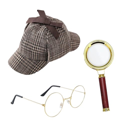 ASFWAGQ 3 PCS Detektiv Kostüm 20er Jahre Detektiv Kostüm Accessoires mit Detektiv Hut Brille Lupe Detektiv Cosplay Requisiten Einheitsgröße für Karneval Cosplay Party ASFWAGQ 3 PCS Detektiv Kostüm 20er Jahre Detektiv Kostüm Accessoires mit Detektiv Hut Brille Lupe Detektiv Cosplay Requisiten Einheitsgröße für Karneval Cosplay Party von ASFWAGQ