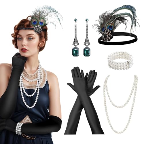 ASFWAGQ 7 Stück 20er Jahre Damen Kostüme Great Gatsby Party Outfits Set Fashion Kostüme Karneval mit Flapper Stirnband Handschuhen ASFWAGQ 7 Stück 20er Jahre Damen Kostüme Great Gatsby Party Outfits Set Fashion Kostüme Karneval mit Flapper Stirnband Handschuhen von ASFWAGQ