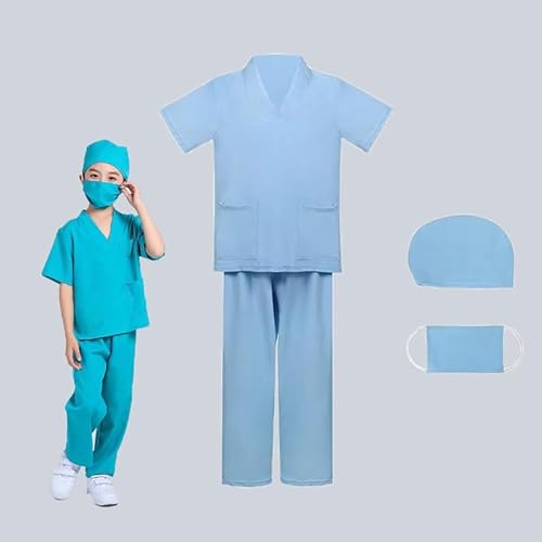 ASFWAGQ Arzt-Kostüm Krankenschwester Peelings mit Zubehör Halloween Cosplay Verkleiden Arzt Spielset für Jungen und Mädchen (Grün, 130) von ASFWAGQ