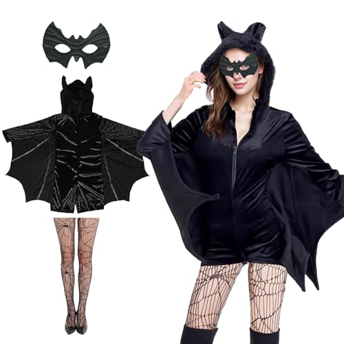 ASFWAGQ Fledermaus Kostüm Damen Schwarz 3Pcs Set Karneval Kostüm für Erwachsene Fledermaus Overall mit Kapuze Faschingskostüme für Fasching Cosplay Party ASFWAGQ Fledermaus Kostüm Damen Schwarz 3Pcs Set Karneval Kostüm für Erwachsene Fledermaus Overall mit Kapuze Faschingskostüme für Fasching Cosplay Party von ASFWAGQ