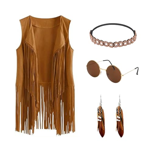 ASFWAGQ Hippie Kostüm Damen Set Fransen ärmellos Weste Kleidung 60er 70er Jahre Outfit Damen Mädchen Braun Fransen Weste Hippie Kostüm Hippie Accessoires Karneval Faschingskostüme Hallowee (XL) ASFWAGQ Hippie Kostüm Damen Set Fransen ärmellos Weste Kleidung 60er 70er Jahre Outfit Damen Mädchen Braun Fransen Weste Hippie Kostüm Hippie Accessoires Karneval Faschingskostüme Hallowee (XL) von ASFWAGQ