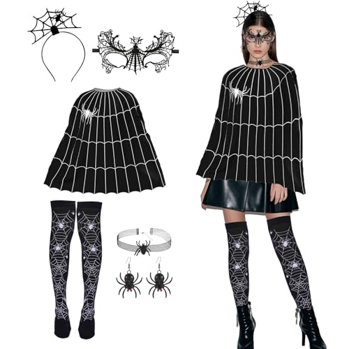 ASFWAGQ Spinne Kostüm Damen Spinne Verkleidung Dame Outfit Spinne Accessoires mit Spinnennetz Poncho Spinne Maske Spinne Haarreifen für Karneval Party Cosplay ASFWAGQ Spinne Kostüm Damen Spinne Verkleidung Dame Outfit Spinne Accessoires mit Spinnennetz Poncho Spinne Maske Spinne Haarreifen für Karneval Party Cosplay von ASFWAGQ