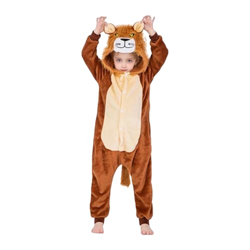 ASFWAGQ Löwen Kostüm für Kinder kostüme für baby mit Kapuze, Mädchen Jungen Flanell Overall, Kleinkinder Tierkostüm für Fasching, Mottoparty Karneval (100cm) von ASFWAGQ