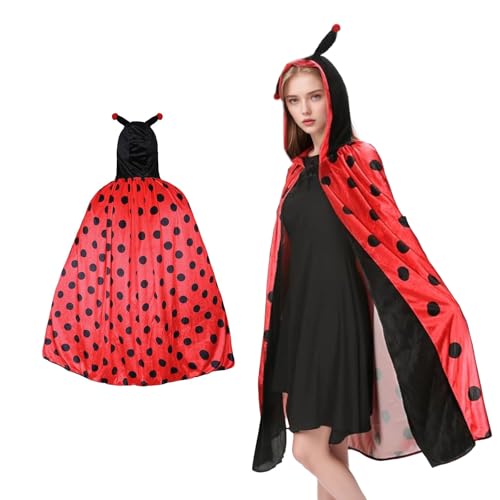 ASFWAGQ Damen Marienkäfer Cape Rot mit Fühler Marienkäfer Kostüm Karneval Kostüm Erwachsene Marienkäfer Outfit Umhang mit Kapuze für Karneval Faschings ASFWAGQ Damen Marienkäfer Cape Rot mit Fühler Marienkäfer Kostüm Karneval Kostüm Erwachsene Marienkäfer Outfit Umhang mit Kapuze für Karneval Faschings von ASFWAGQ