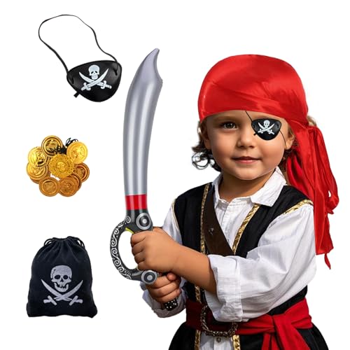 ASFWAGQ Piraten Kostüm Zubehör 6-teilig Piratenkostüm Herren Mädchen mit Piraten Bandana Stirnband und Piratenkostüm Zubehör für Fasching Karneval Piraten Cosplay Themenparty Rollenspiel von ASFWAGQ