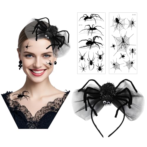 Spinnen Haarreif Halloween mit Tattoos Kopfschmuck Halloween Kostüm Accessoires Spinnen Haarschmuck für Damen Karneval Maskerade Fasching Cosplay Dress-up Spinnen Haarreif Halloween mit Tattoos Kopfschmuck Halloween Kostüm Accessoires Spinnen Haarschmuck für Damen Karneval Maskerade Fasching Cosplay Dress-up von ASFWAGQ