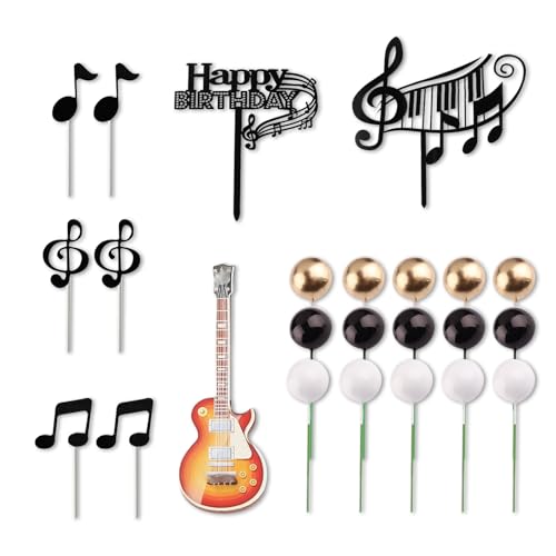 Gitarren-Kuchenaufsatz-Set, Musik-Thema, Cupcake-Topper, Musiknoten-Kugeln, Kuchendekorationen, Rockstar-Cupcake-Zubehör für Rock-Themen-Geburtstagsparty Gitarren-Kuchenaufsatz-Set, Musik-Thema, Cupcake-Topper, Musiknoten-Kugeln, Kuchendekorationen, Rockstar-Cupcake-Zubehör für Rock-Themen-Geburtstagsparty von ASFWAGQ