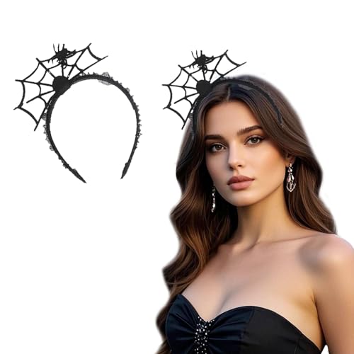 Spinnen Netz Haarreifen aus Filz mit Gaze als Kostüm Accessoire Frauen Stirnband Fledermaus Haarschmuck Spinnen Haarreif für Halloween Karneval Fasching Motto Party Hexenhut Spinnennetz Schwarz von ASFWAGQ