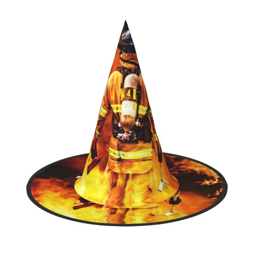 ASFgda Halloween Feuerwehrmann Feuerwehrmann Flamme Druck Hexenhüte für Frauen breite Krempe Faltbare Spitze Kappe für Halloween Party Kostüm Zubehör von ASFgda