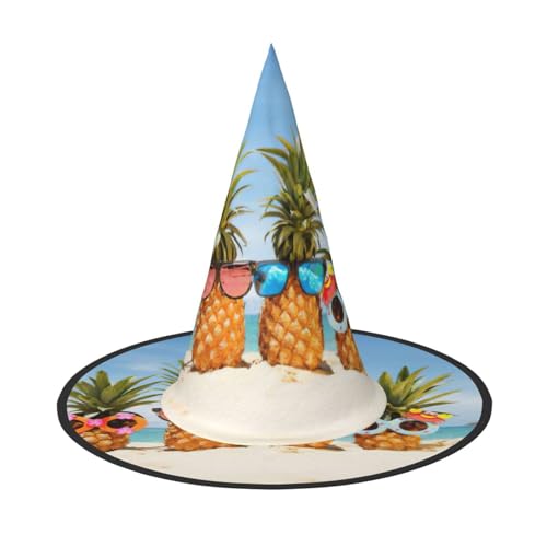 ASFgda Halloween-Hexenhüte mit Ananas-Druck, breite Krempe, faltbar, spitz, für Halloween-Party, Kostümzubehör von ASFgda
