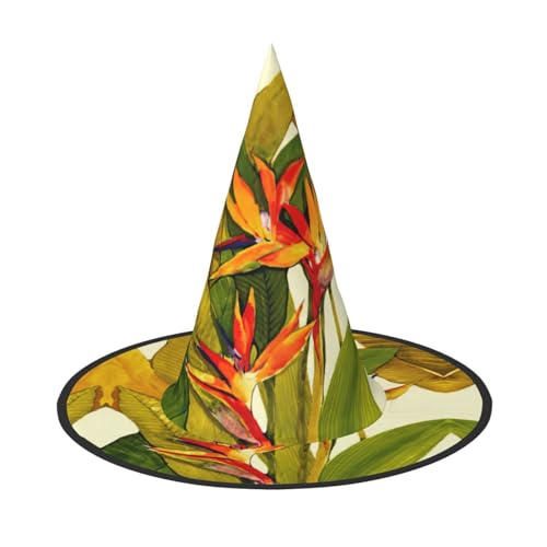 ASFgda Halloween-Hexenhüte mit tropischem Paradiesvogel-Druck, breite Krempe, faltbar, spitz, für Halloween-Party, Kostümzubehör von ASFgda