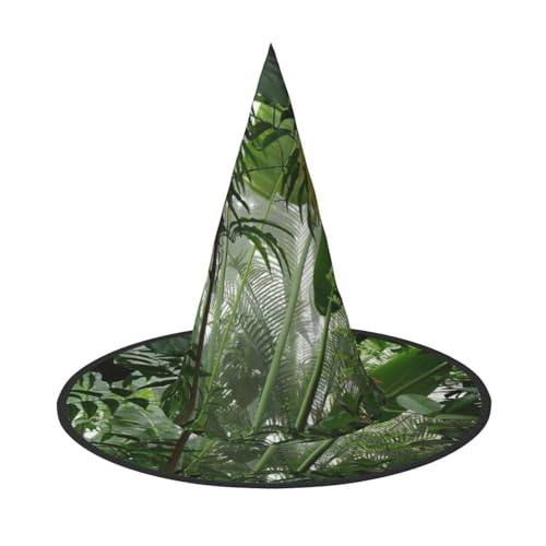 ASFgda Halloween-Hexenhüte mit tropischem Regenwald-Dschungel-Szenen-Druck, breite Krempe, faltbar, spitz, für Halloween-Party, Kostümzubehör von ASFgda
