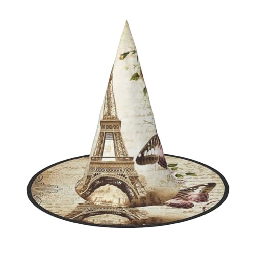 ASFgda Halloween Paris Eiffelturm Druck Hexenhüte für Frauen breite Krempe Faltbare Spitze Kappe für Halloween Party Kostüm Zubehör von ASFgda