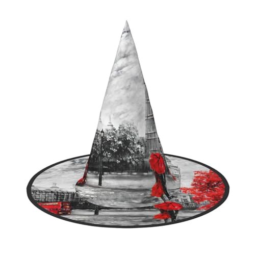 ASFgda Halloween Red London Street Print Hexenhüte für Frauen breite Krempe faltbare spitze Kappe für Halloween Party Kostüm Zubehör von ASFgda